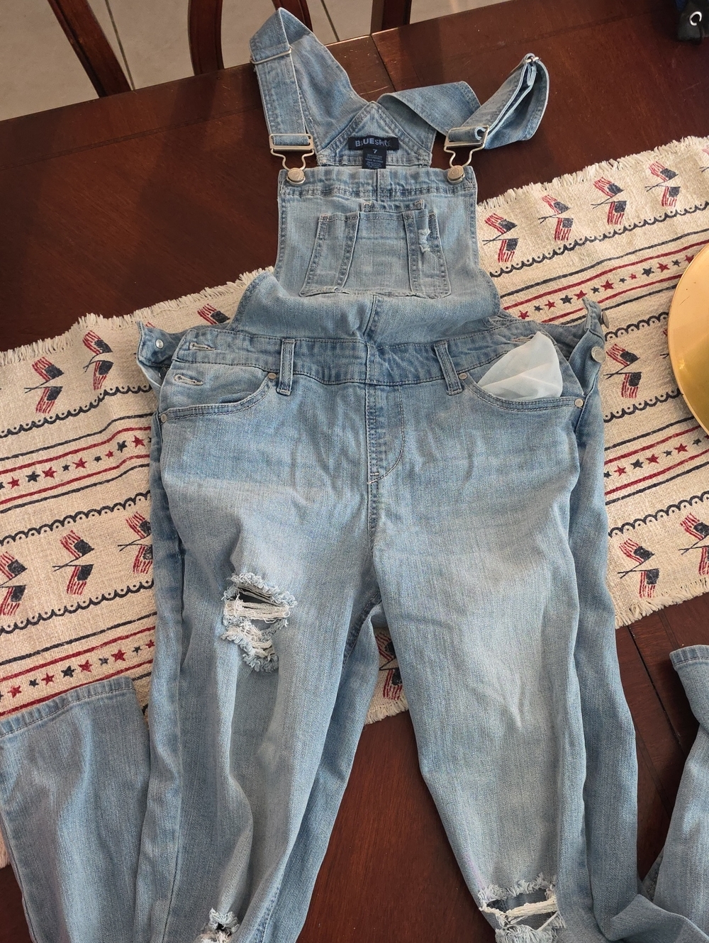 Blue Spice Light Wash Denim Overalls with Distressed Knees